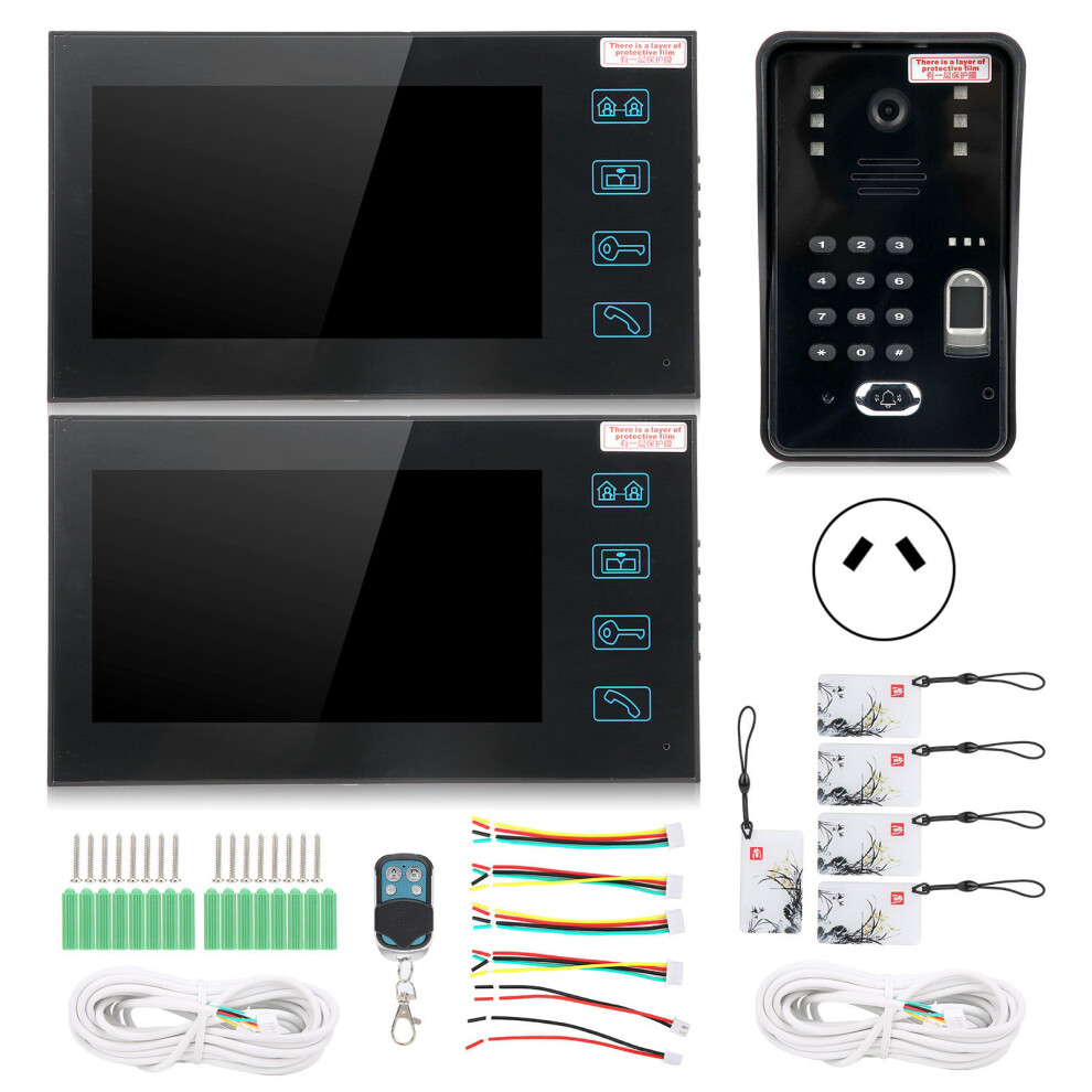 (Au Plug) 7In Video Doorphone 2 Monitors Fingerprint Access Kit 604725153524