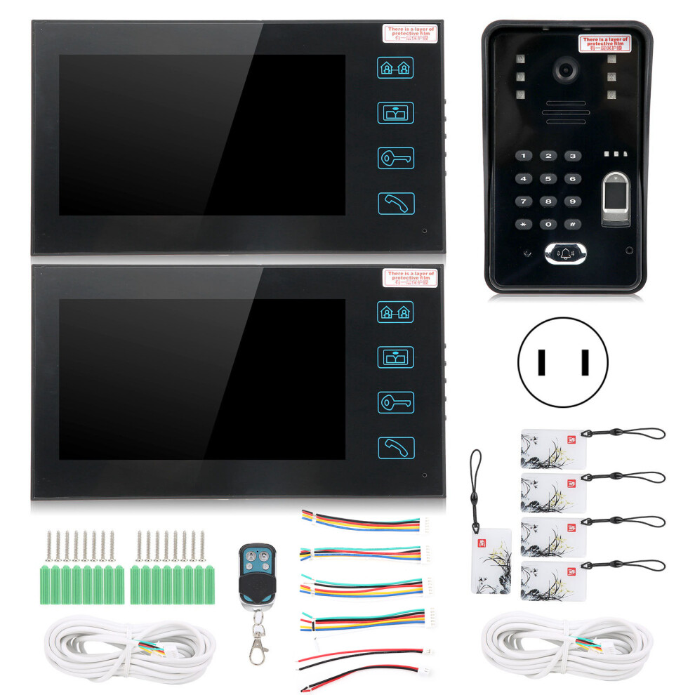 (Us Plug) 7In Video Doorphone 2 Monitors Fingerprint Access Kit 604725153531