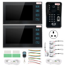 (UK Plug) 7in Video Doorphone 2 Monitors Fingerprint Access Kit