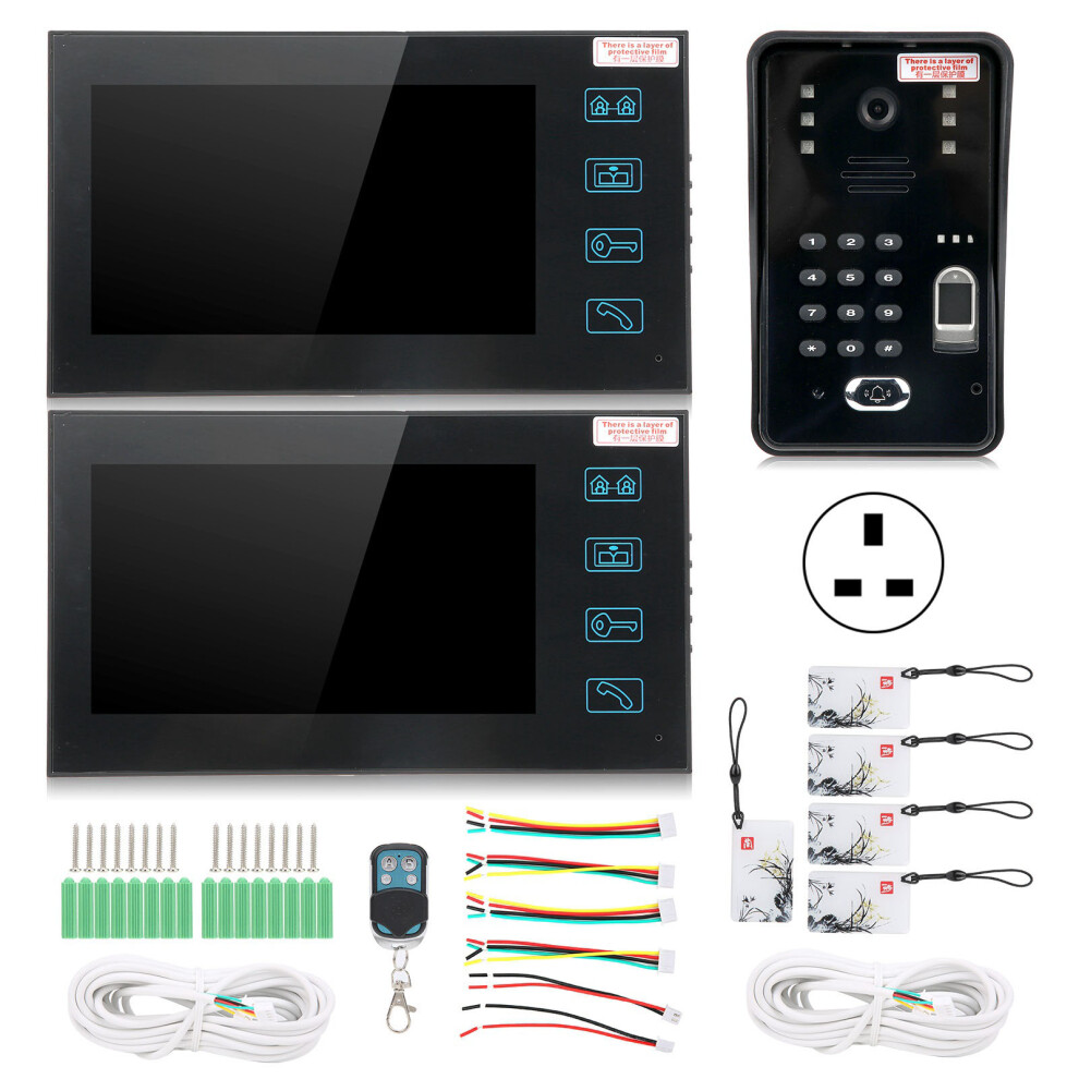 (Uk Plug) 7In Video Doorphone 2 Monitors Fingerprint Access Kit 604725153548