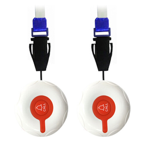 (White EU PLUG 2 Call Button1 Receiver) Caregiver Pager 4-Level Volume Long-Distance 2 Button 2