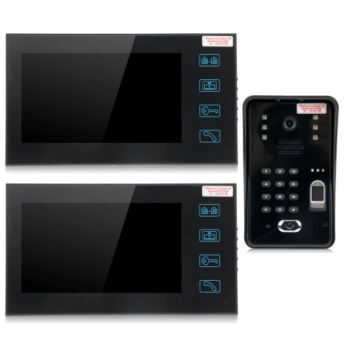 (US Plug) 7in Video Doorphone 2 Monitors Fingerprint Access Kit 2