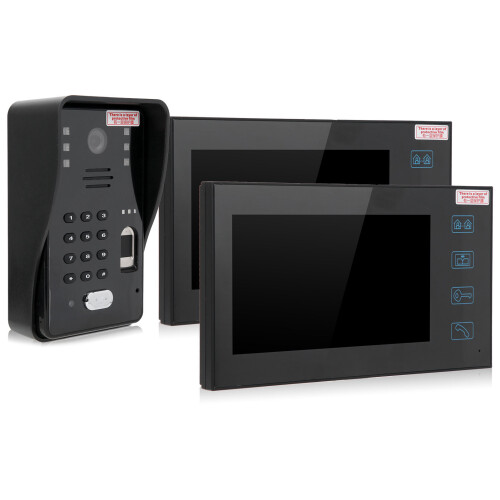 (US Plug) 7in Video Doorphone 2 Monitors Fingerprint Access Kit 1