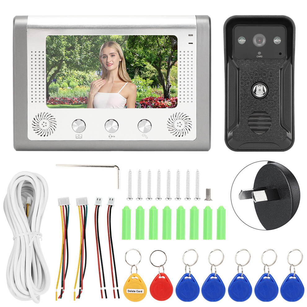 (Au Plug) 7Inch Night Vision Doorbell Tft Id Card Intercom Camera 604725156457