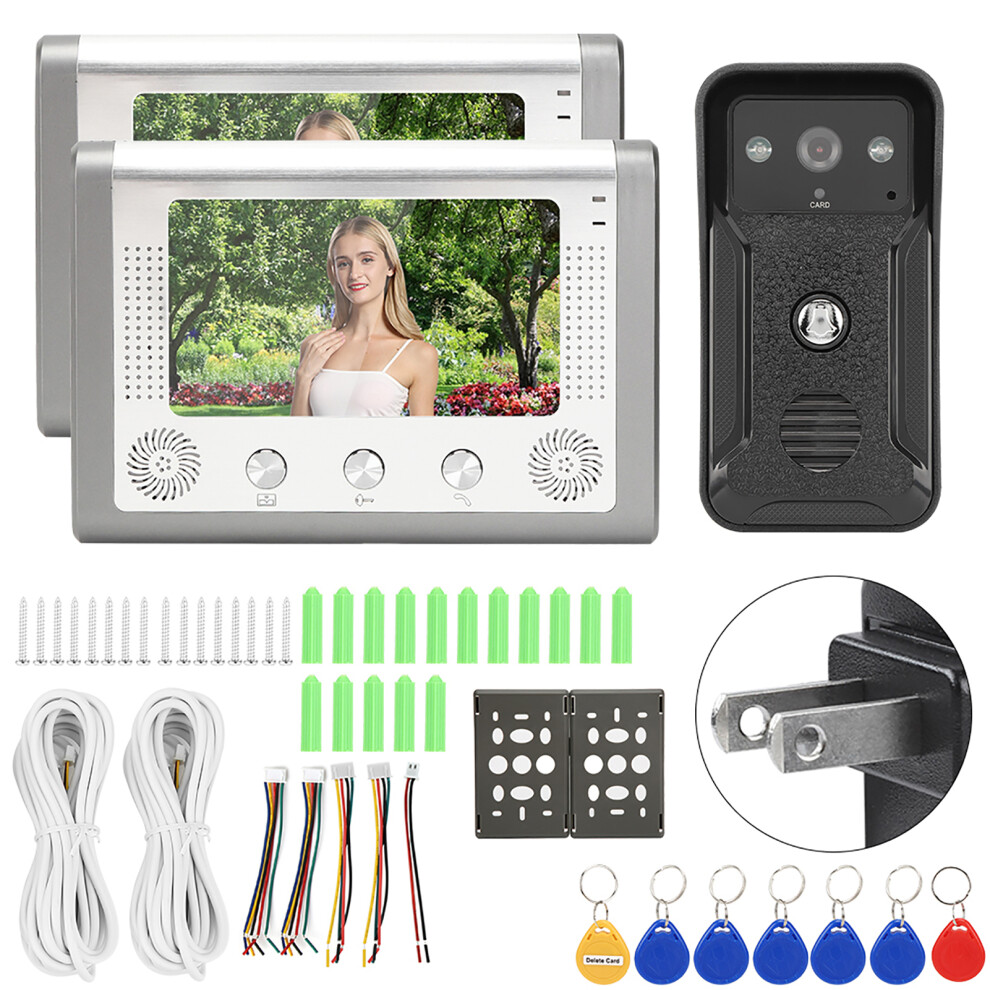 (Us Plug) 7Inch 2 Display Night Vision Doorbell Tft Id Card Intercom Camera 604725156488