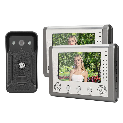 (US Plug) 7inch 2 Display Night Vision Doorbell TFT ID Card Intercom Camera 1