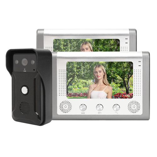 (US Plug) 7inch 2 Display Night Vision Doorbell TFT ID Card Intercom Camera 2