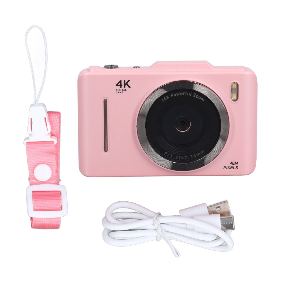 () 4K Digital Camera 48Mp 2.8 Inch Ips 16X Zoom Autofocus Portable Pink/White 643505083231