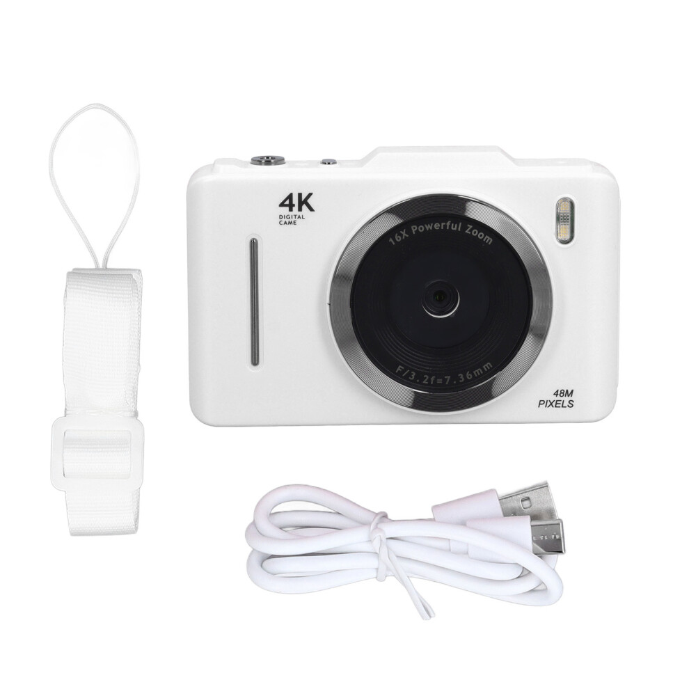 (White) 4K Digital Camera 48Mp 2.8 Inch Ips 16X Zoom Autofocus Portable White 643505083224
