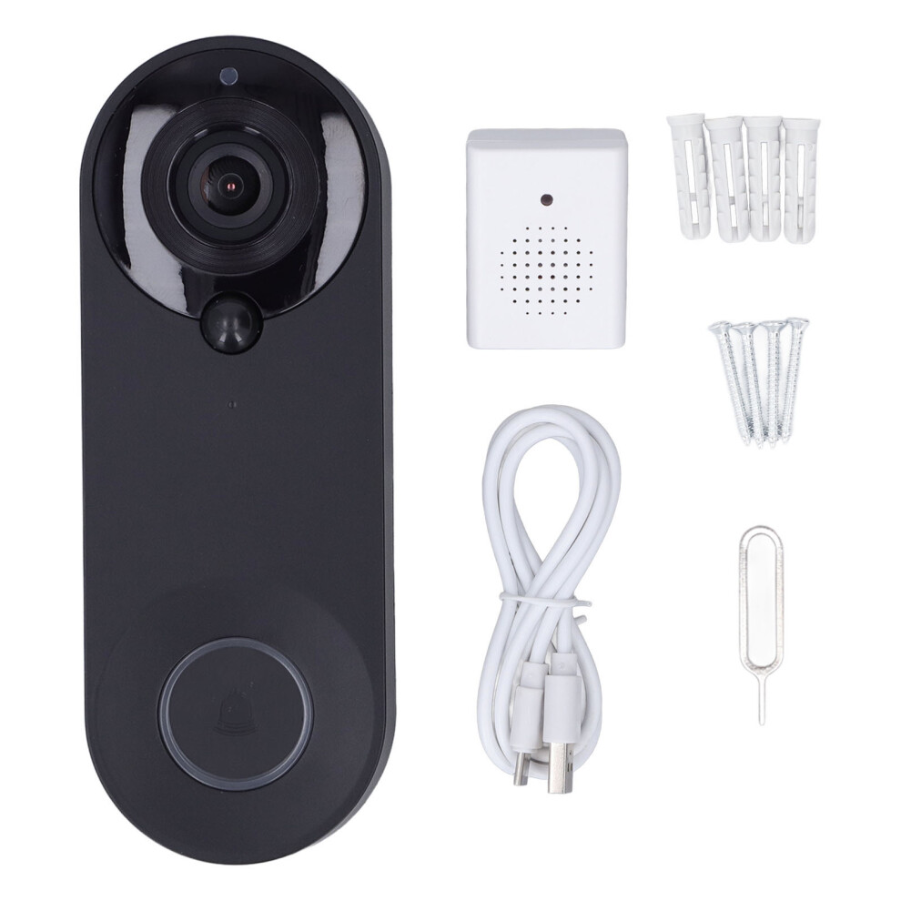(Black) 1080P Wifi Doorbell Camera Wide Pir Motion 2-Way Audio Ir Night Vision 604725138163
