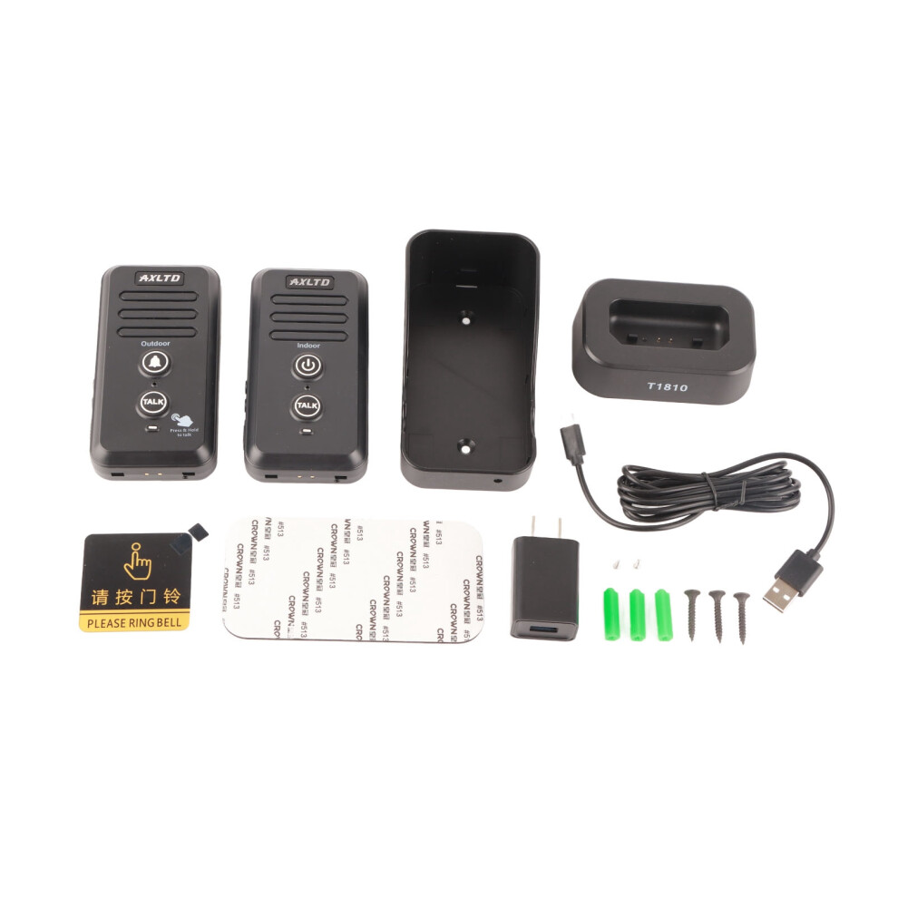 (Black) Wireless Intercom Doorbell 1500M Range Waterproof Rechargeable Home 604725133380
