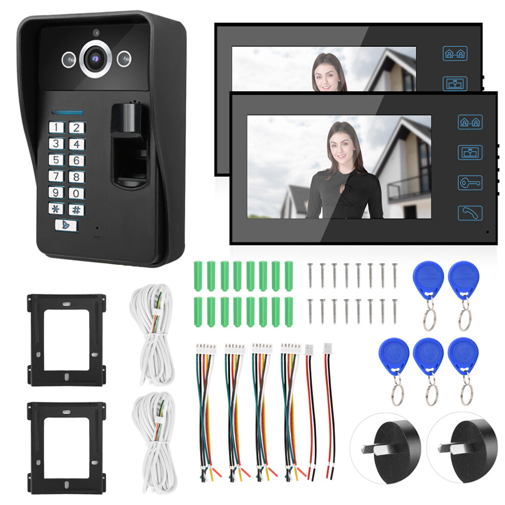 (Au) 7In Fingerprint Rfid Video Intercom 2 Monitor Wired Doorbell System 604725161574