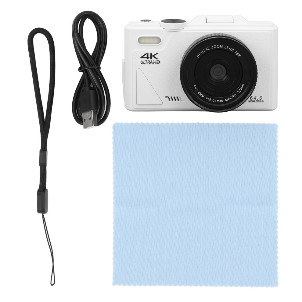 () 4K Digital Camera 64Mp 18X Zoom Autofocus 3 Inch Flip Screen White/Black 643505085310