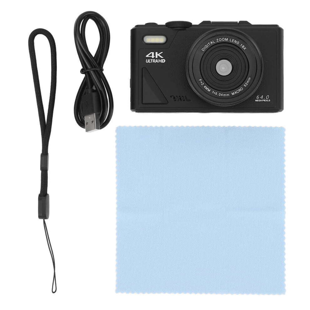 (Black) 4K Digital Camera 64Mp 18X Zoom Autofocus 3 Inch Flip Screen Black 643505085303