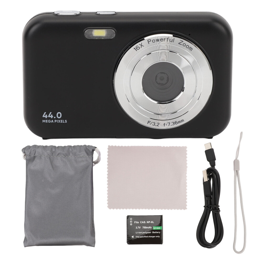 (Black) 1080P Digital Camera 2.4Inch 16X Zoom 44Mp For Teens Students Beginner Black 643505079791