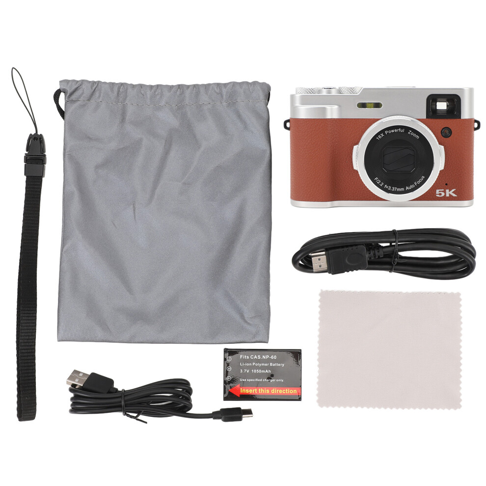 () 5K Digital Camera 48Mp Dual 16X Zoom Auto Focus Vlogging Brown/Black 643505079845