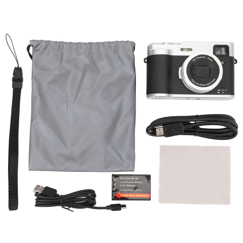 (Black) 5K Digital Camera 48Mp Dual 16X Zoom Auto Focus Vlogging Black 643505079838