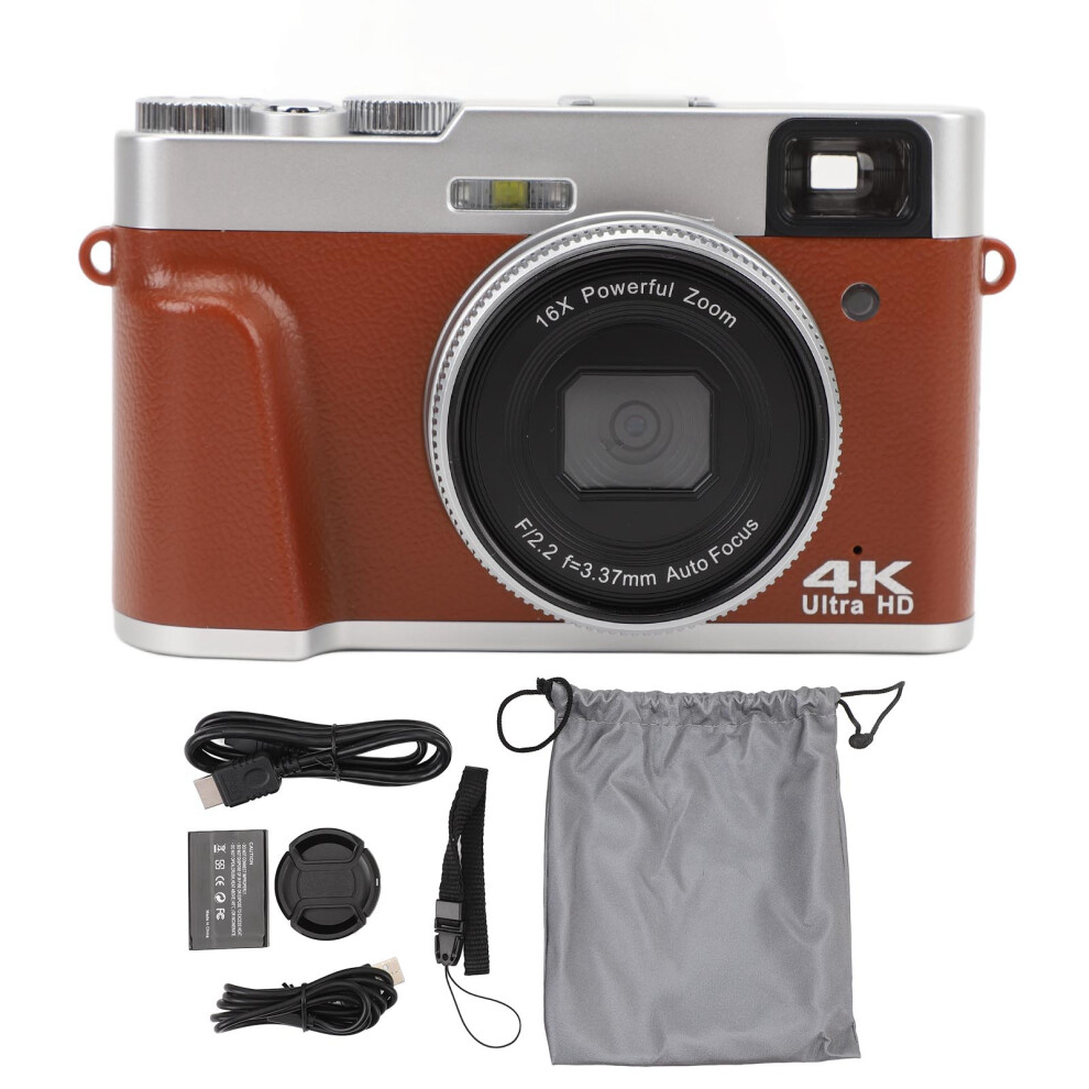 (Brown) 4K Digital Camera 48Mp 16X Zoom 2.8" Ips Anti-Shake Auto Focus Brown 643505080162