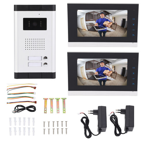 (EU Plug AC100-240V) Video-Intercom mit IR-Nachtsicht, 2 Einheiten, 7 Zoll, EU-Stecker