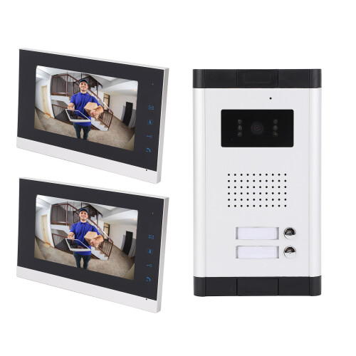 (EU Plug AC100-240V) Video-Intercom mit IR-Nachtsicht, 2 Einheiten, 7 Zoll, EU-Stecker 2