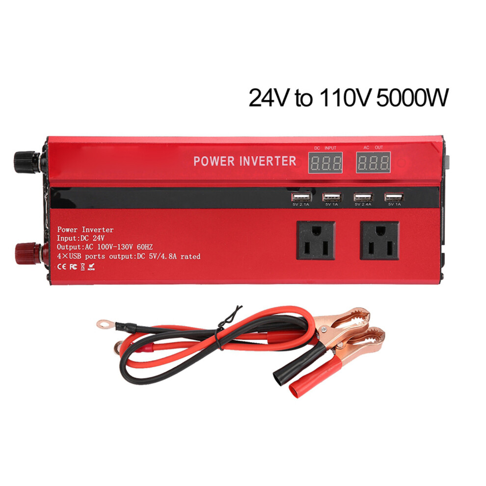 (24V To 110V 5000W) Aluminum Alloy Solar Inverter 3000W-5000W Usb Red 604725159793