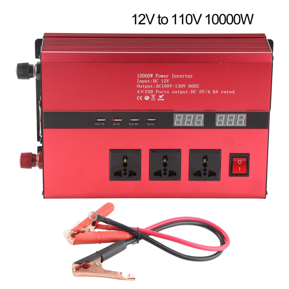 (12V To 110V 10000W) Aluminum Alloy Solar Inverter 3000W-5000W Usb Red 604725159809