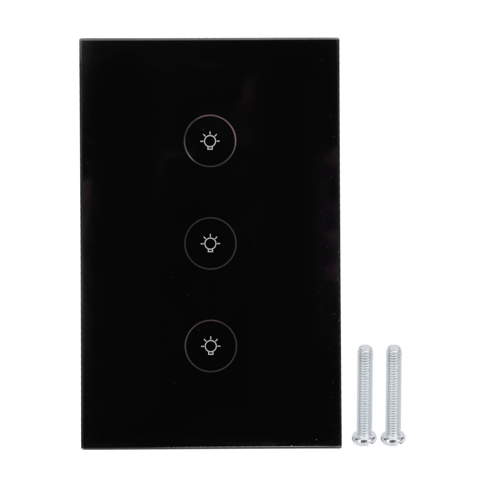 (Black) 3 Gang Smart Wifi Switch Panel Touch App Voice Control 110-240V Black 604725144690