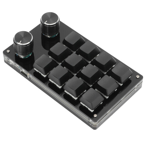 (Black) One Handed Macro Mechanical Keyboard 12 Key Programmable Gaming Office 2