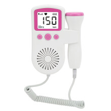 (Pink) Fetal Heartbeat Monitor LCD 3.0MHz Probe Waterproof Low Noise Pink