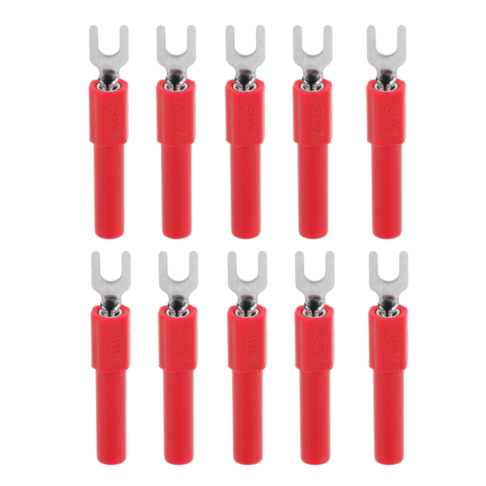 (Red) 10Pcs 4Mm U Type Wire Connector Red For Multimeter Testing 604725095732