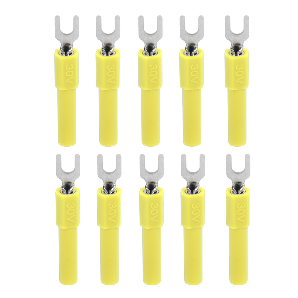 (Yellow) 10Pcs 4Mm U Type Wire Connector Red For Multimeter Testing 604725096074