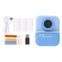 (Blue) Instant Print Camera 48MP Dual Lens 4X Zoom 1080P Video Light Brown