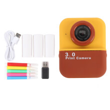 (Light Brown) Instant Print Camera 48MP Dual Lens 4X Zoom 1080P Video Light Brown