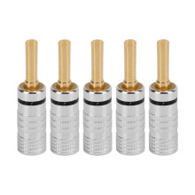 (Black) 5 Stk. 4mm gezahnte Bananenstecker 24K vergoldet