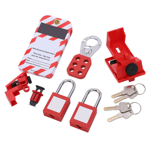 Absperr-Set mit Vorhängeschlössern, Sicherungsschaltern und Schildern 1