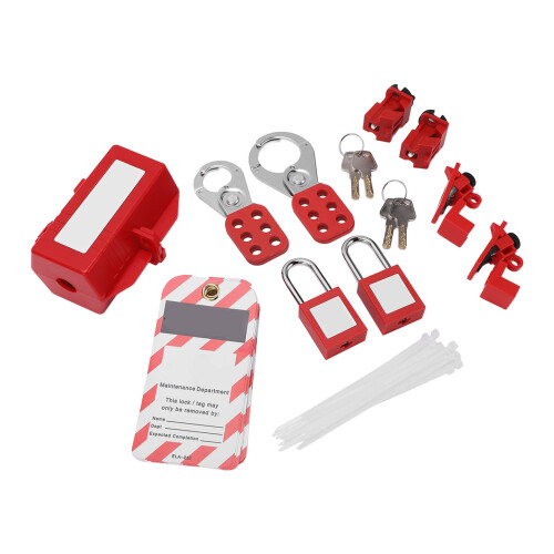 Absperr-Set mit Vorhängeschlössern, Sicherungsschaltern und Schildern 1