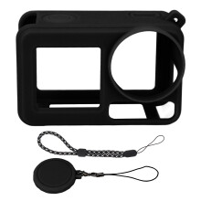 (Black) Silicone Case Action 5 Pro Anti-Collision Dust-Proof Strap Black