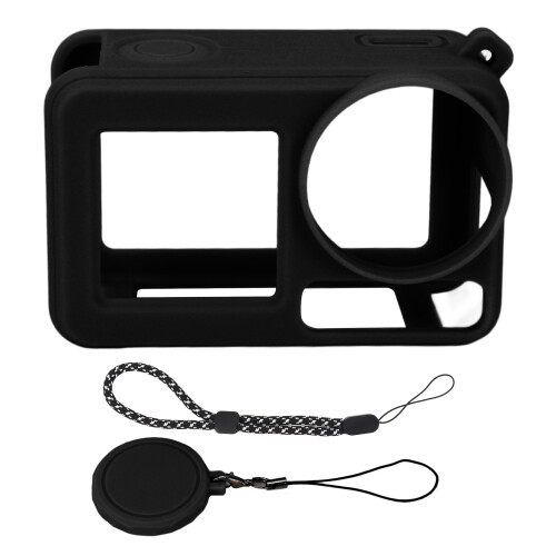 (Black) Silicone Case Action 5 Pro Anti-Collision Dust-Proof Strap Black