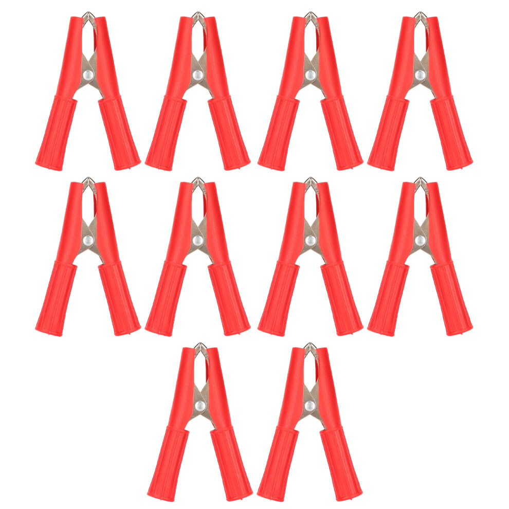 (Red) 10Pcs Heavy Duty Insulated 30A Battery Charger Clip Red 604725096555