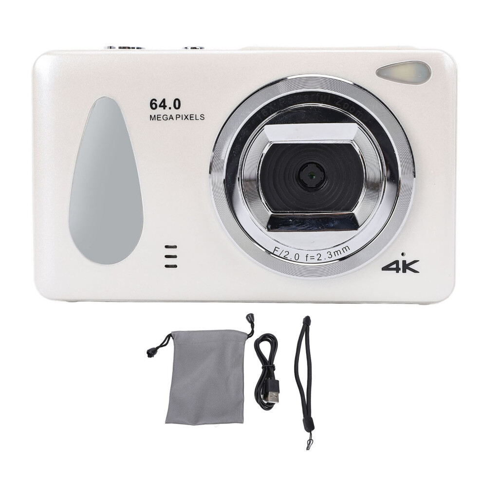 (White) Digital Camera 4K 64Mp 18X Zoom Auto Focus 2.8In Screen White 643505164329