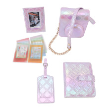 (Purple) Square Plaid PU Leather Case with Photo Album for Mini12 White