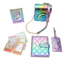 (Purple Blue) Square Plaid PU Leather Case with Photo Album for Mini12 White