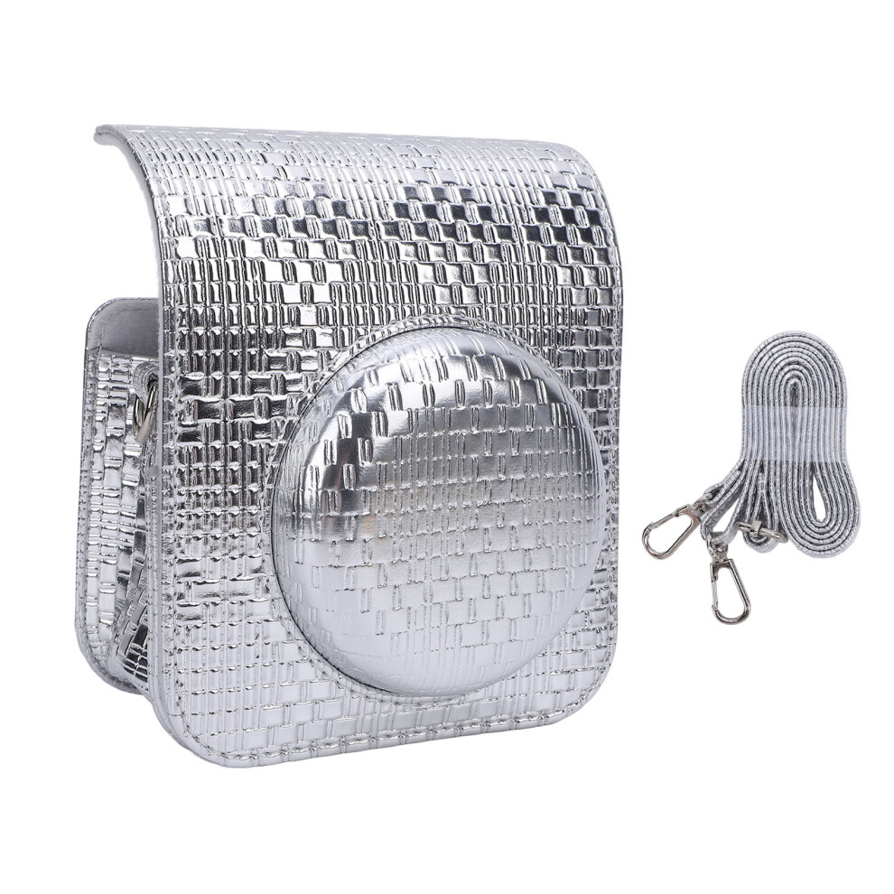 Instant Camera Case Pu Portable Protective Bag Shoulder Strap Silver 643505169621
