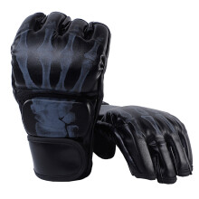 Halbfinger-Boxhandschuhe PU Leder MMA Muay Thai Schwarz