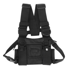 (Black) Radio Chest Harness 2 Pockets Oxford Cloth Adjustable Black