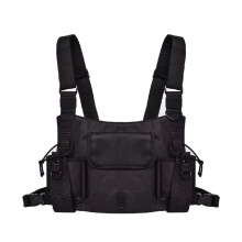 (Black with Large Pocket) Brustgeschirr Halterung für Funkgerät mit großer Tasche