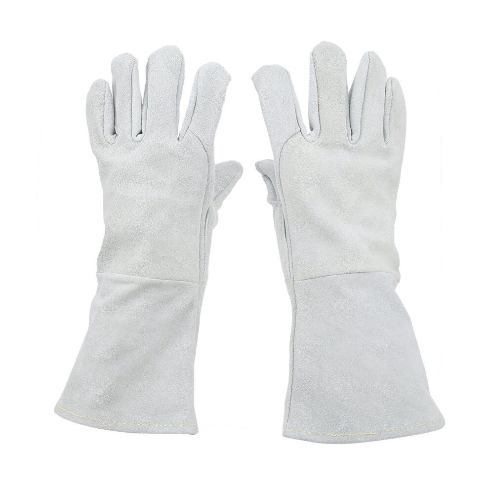 Pair Welding Gloves Full Palm Heat Resistant Cow Leather Gray 604725145789