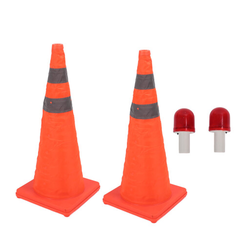2 Pack Collapsible Reflective Traffic Cones 70cm Orange Road Safety