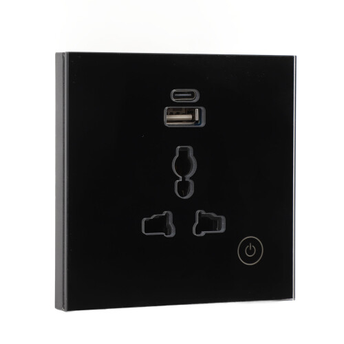 (Black) WiFi Smart Steckdose Tuya Touch USB-C 95-250V 2