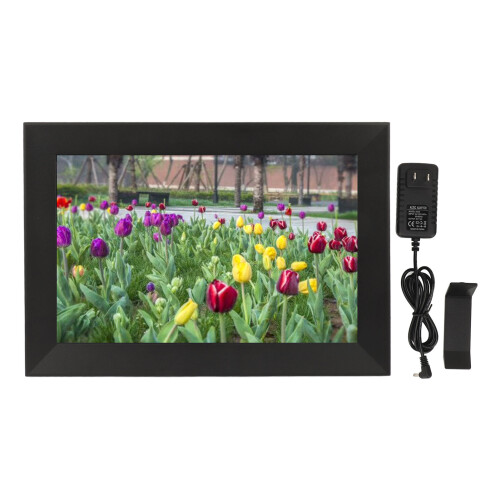(US Plug) Digital Picture Frame 10 Inch WiFi IPS Touch Screen 32GB Auto Rotate